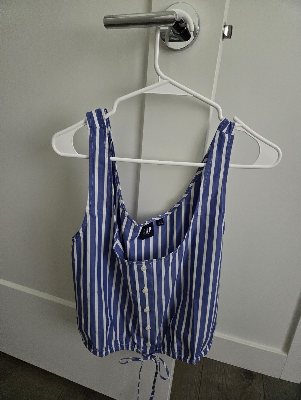 GAP Blue and White Striped Button-Front Tank Top
